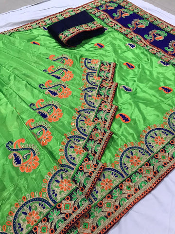 Gorgeous Green Silk With Embroidered Work Designer Saree