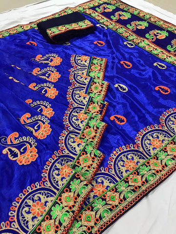 Amazeballs Royal Blue Silk With Embroidered Work Designer Saree