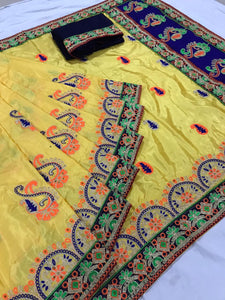 Bootylicious Yellow Silk With Embroidered Work Designer Saree