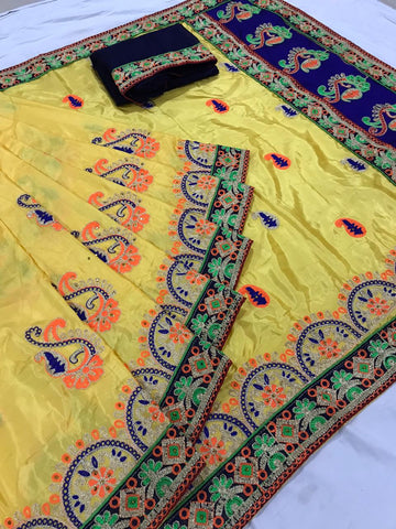 Bootylicious Yellow Silk With Embroidered Work Designer Saree