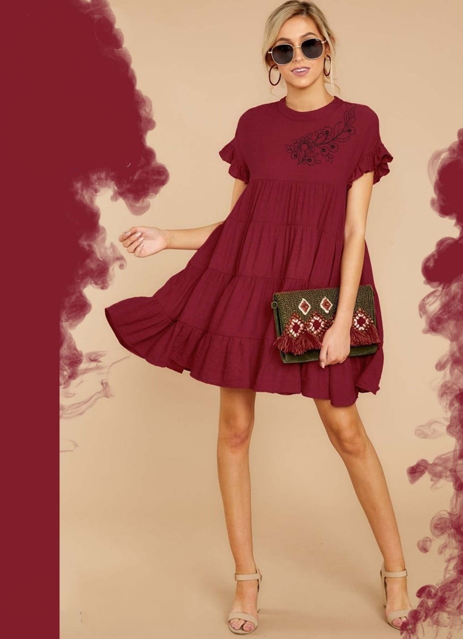 Extraordinary Maroon Cotton Rayon With Embroidered Work Western Top