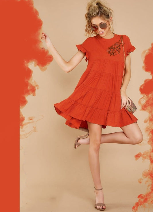Incredible Orange Rayon Cotton Embroidered Work Western Top