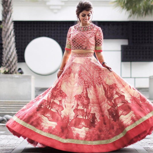 Marvellous Pink Satin Silk Digital Embroidered Work Online Lehenga Choli Design