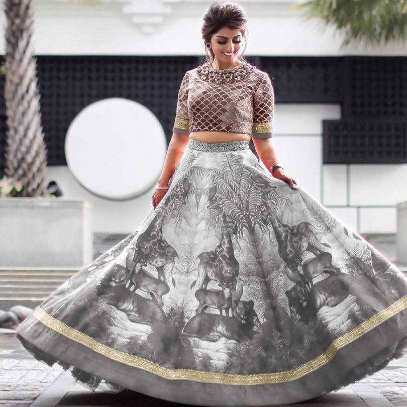 Phenomenal Grey Satin Silk With Digital Embroidered Work Online Lehenga Choli Design