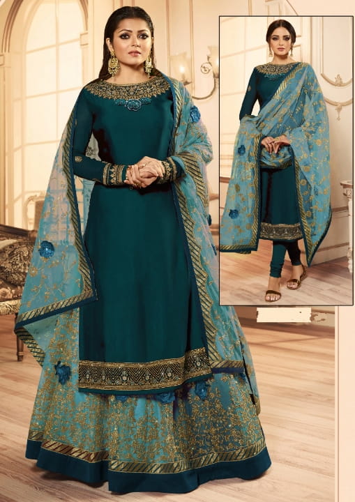 Color Satin Georgette Multi Zari Stone Embroidered Work Salwar Suit For Function Wear