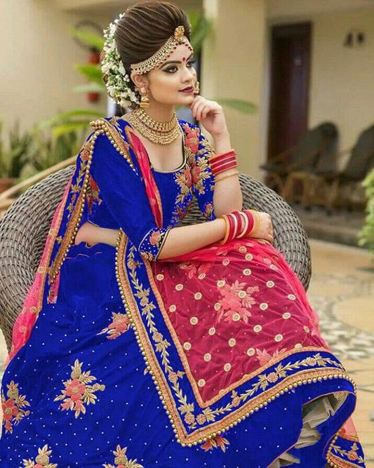 Party Wear Taffeta Velvet Diamond Embroidered Work Lehenga Choli