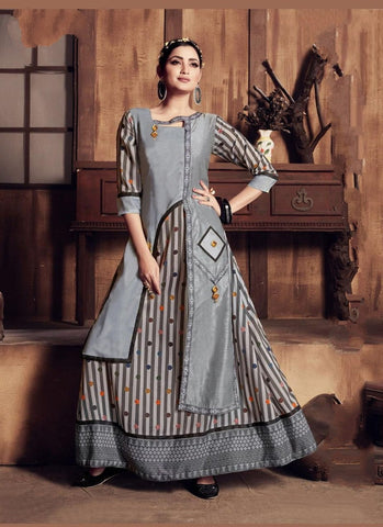 Tremendous Grey Rayon Digital Printed Gown for Women