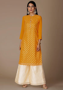 Comely Yellow Rayon Printed Full Stitched Plazo & Kurti for Women
