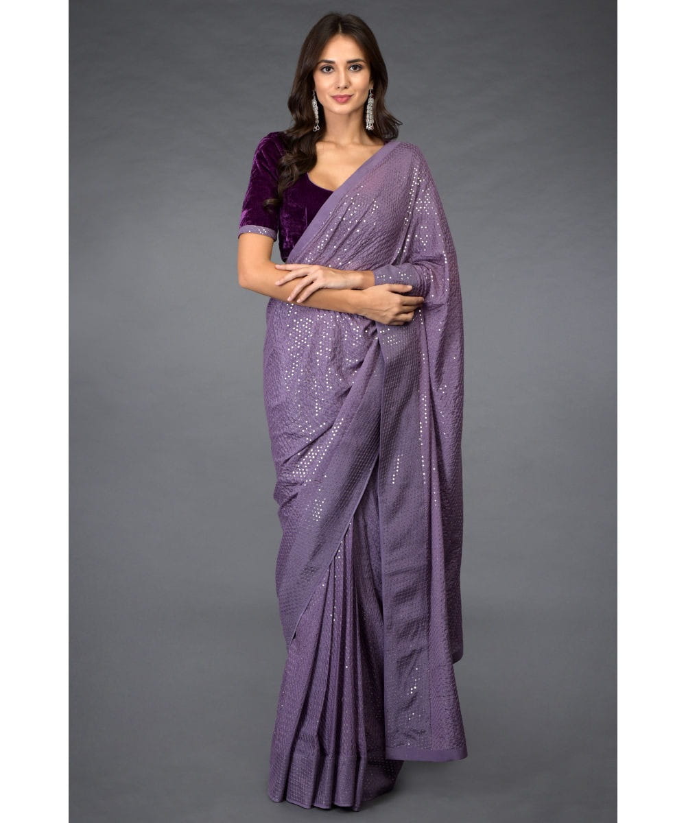 Radiant Purple Georgette With Sequence Embroidered Work Designer Saree for Women