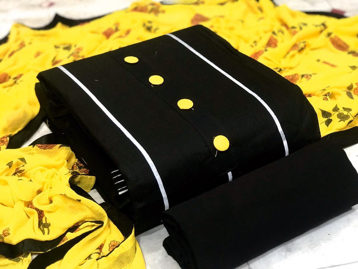 Alluring Black Cotton With Printed Salwar Suit for Women