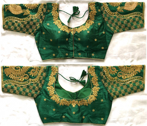 Amazing Dark Green Fentam Silk With Sequence Work Ready Made Blouse for Women