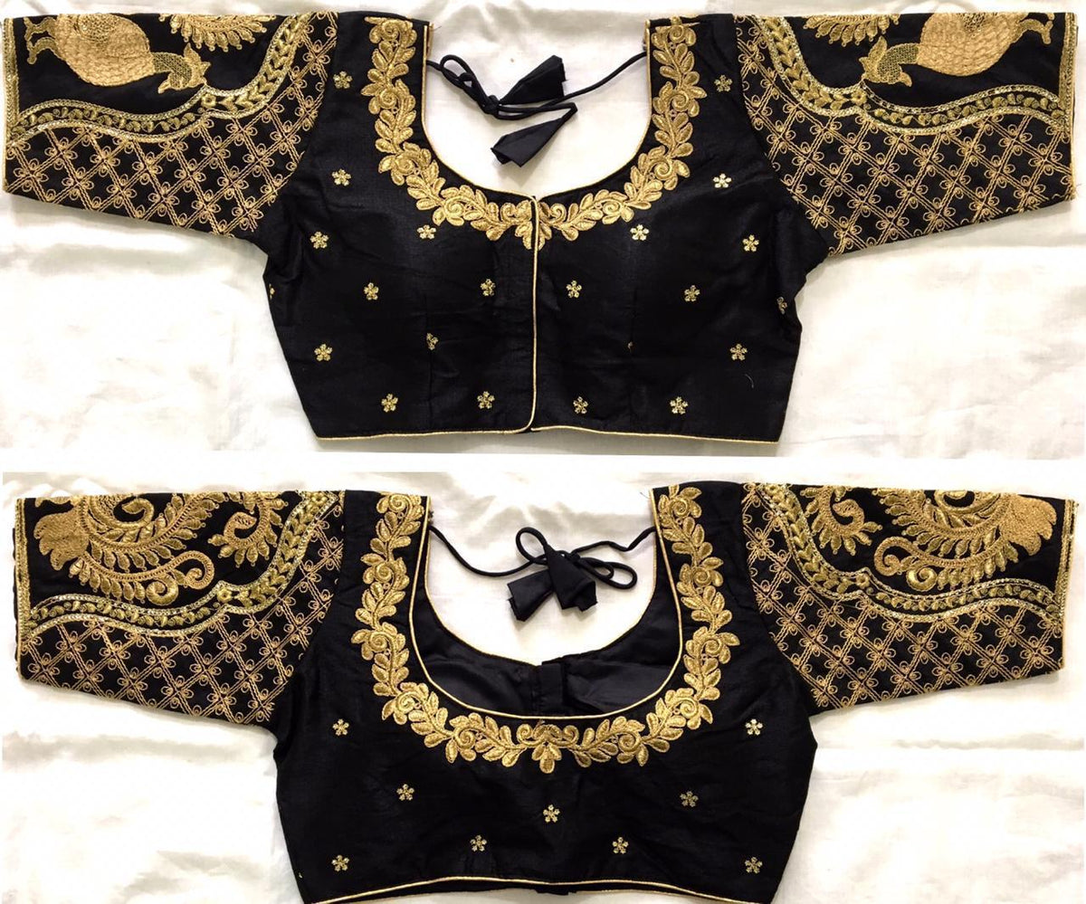 Astonishing Black Sequence Work Ready Made Silk Blouse for Women