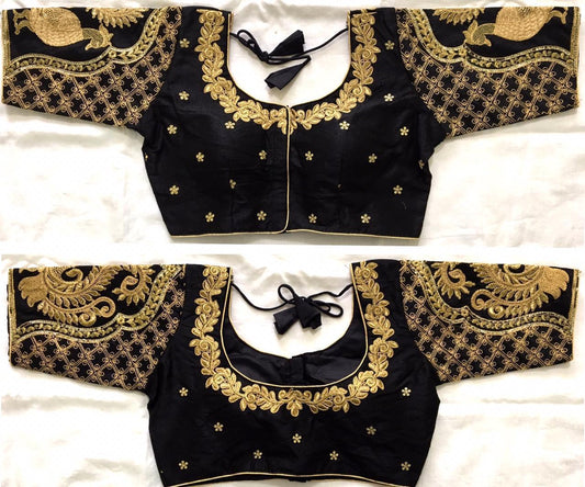 Astonishing Black Sequence Work Ready Made Silk Blouse for Women