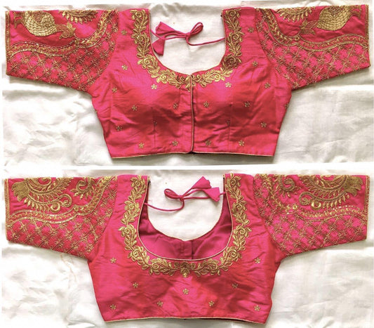 Marvellous Pink Silk With Sequence Coding Work Ready Made Blouse for Women