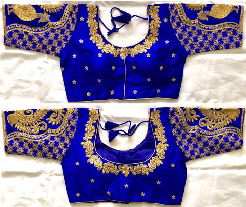 Phenomenal Royal Blue Silk With Sequence Coding Work Ready Made Blouse for Women