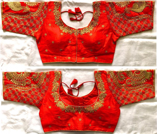 Breathtaking Dark Orange Silk With Sequence Work Ready Made Blouse for Women