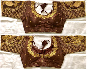 Sensational Chocolate Colored Silk With Sequence Work Ready Made Blouse for Women