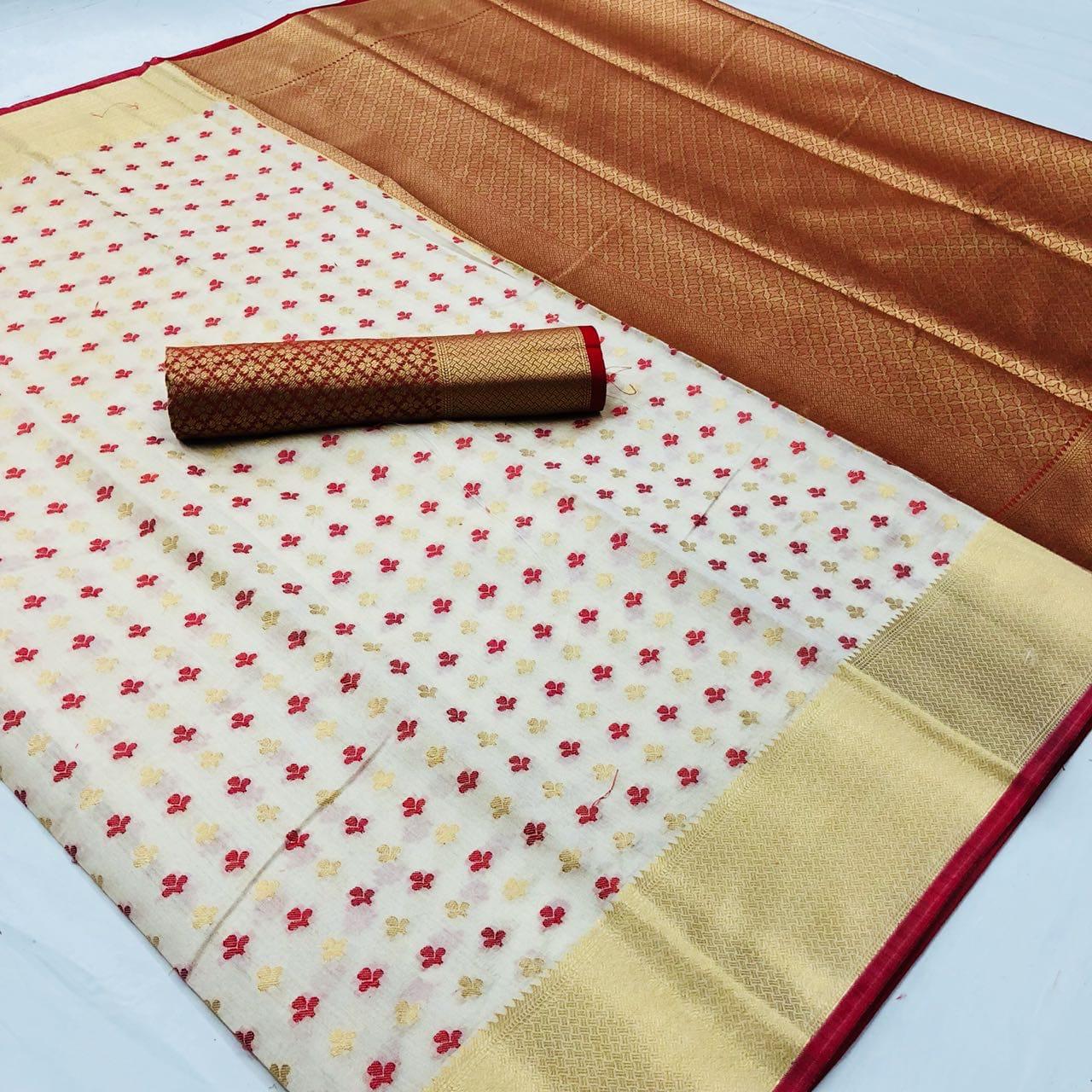 Striking Off White Crystal Silk With Rich Pallu Designer Saree for Women