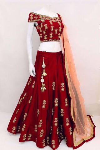 Exquisite Red Tapetta Silk With Embroidered Work Lehenga Choli for Women