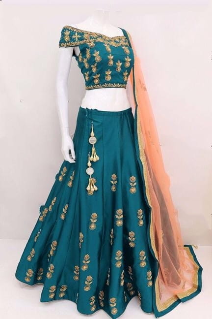 Knockout Rama Embroidered Work Tapetta Silk Lehenga Choli for Women