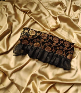 Beauteous Chiku & Black Silk Designer Saree & Ruffle Blouse for Women