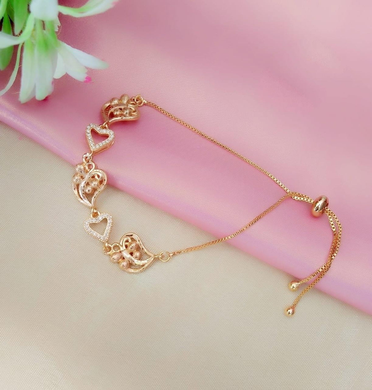 Remarkable Golden Artificial White Diamond Bracelet for Women