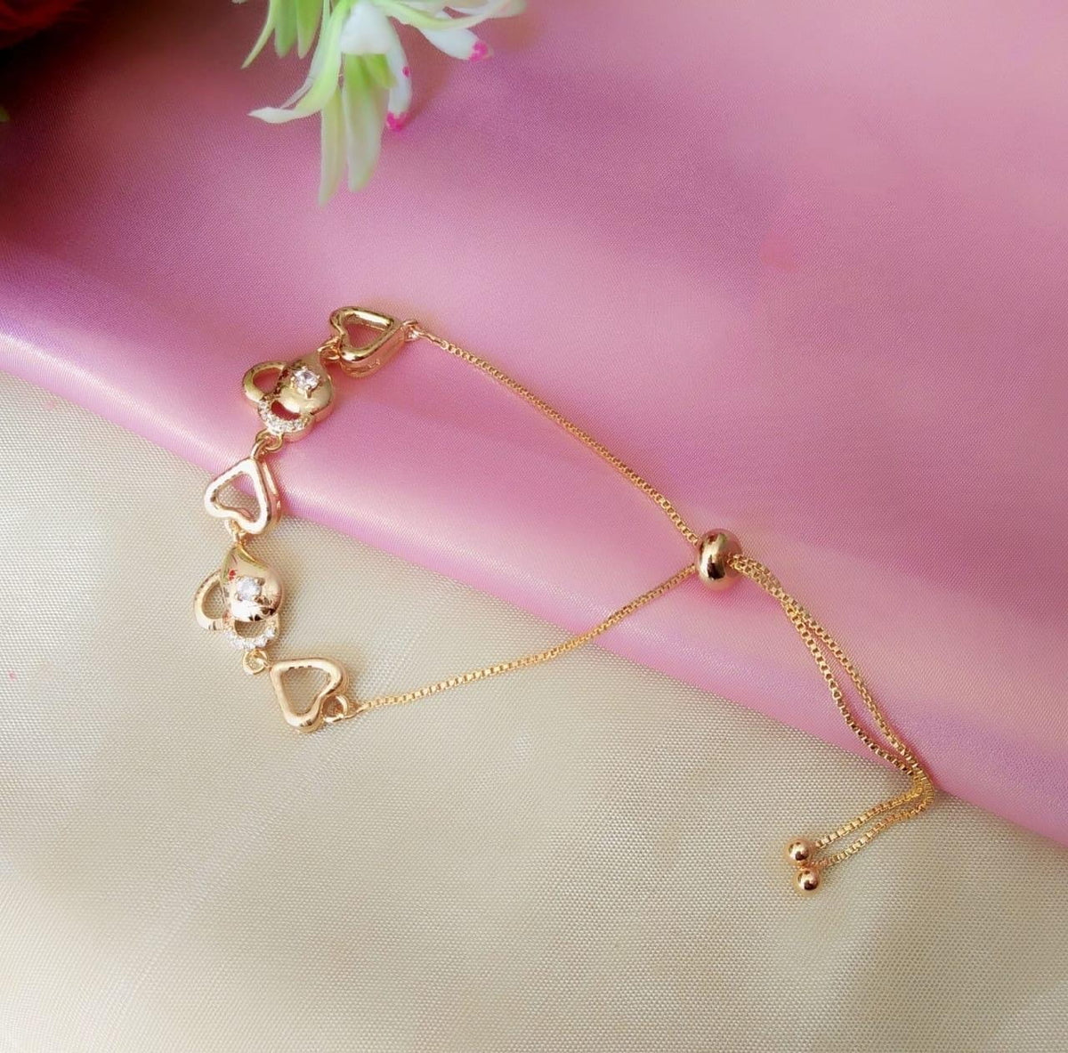Extraordinary White Diamond Golden Imitation Bracelet for Women
