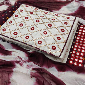 Amazing Maroon & Off White Cotton Printed Salwar Suit for Women