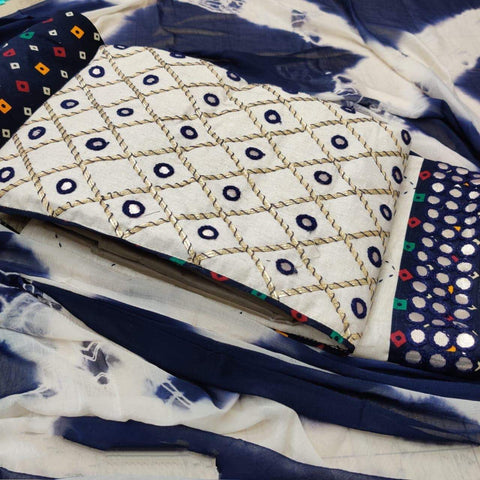 Astonishing Off White & Blue Cotton Printed Salwar Suit for Women