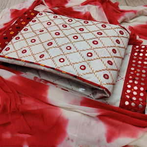 Phenomenal Off White & Red Cotton Printed Salwar Suit for Women