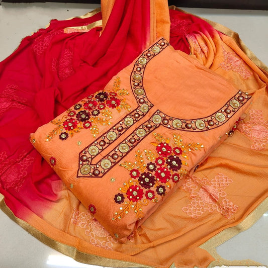 Super Fanta & Red Chanderi Cotton With Embroidered Work Salwar Suit for Women