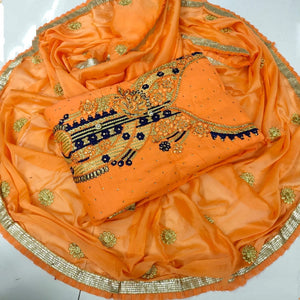 Attractive Orange Cotton With Embroidered Work Salwar Suit for Women