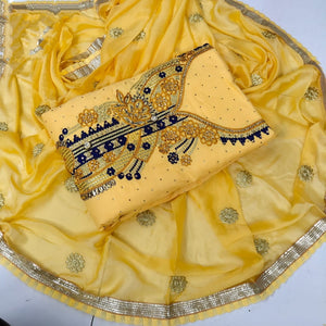 Lovely Yellow Cotton With Embroidered Work Salwar Suit for Women