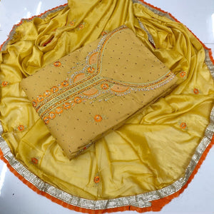 Ravishing Chiku & Orange Embroidered Work Cotton Salwar Suit for Women