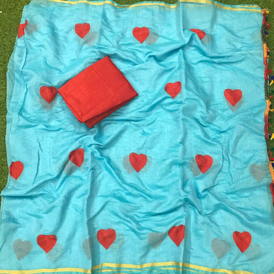 Devastating Sky Blue Chanderi Silk Embroidered Work Designer Saree for Women
