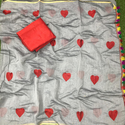 Captivating Grey Chanderi Silk With Embroidered Work Designer Saree for Women