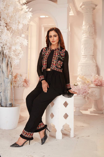 Black color Designer Ethnic Wear Top Pent and jacket Indo Western for women