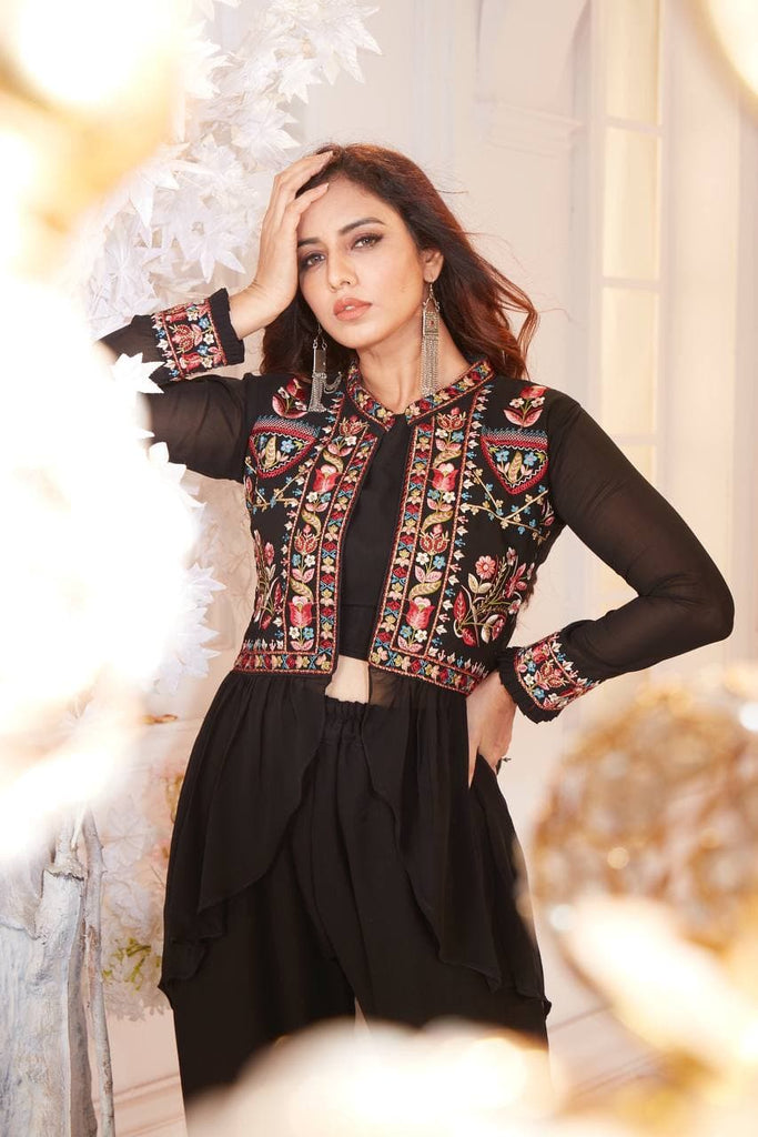 Black color Designer Ethnic Wear Top Pent and jacket Indo Western