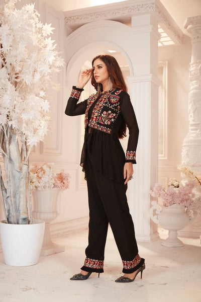 Black color Designer Ethnic Wear Top Pent and jacket Indo Western for women