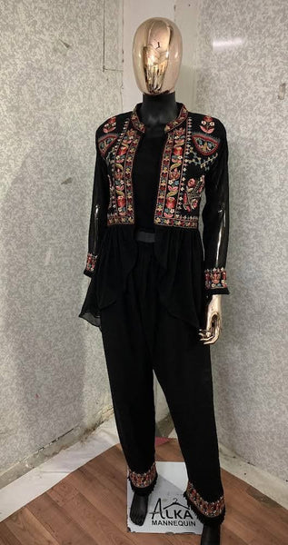 Black color Designer Ethnic Wear Top Pent and jacket Indo Western for women