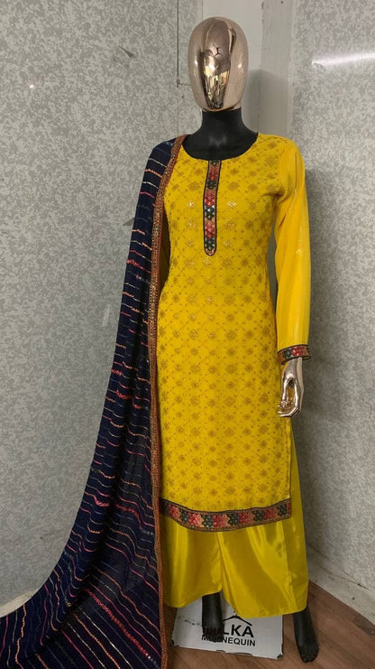 Yellow color Latest Designer Georgette Salwar Suit For Women