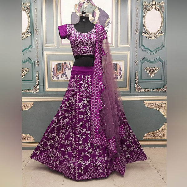 Purple color Taffeta Silk Semi Stitched Lehenga Choli