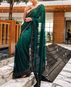 Radiant Dark Green Georgette Rainbow Sequence Work Saree Blouse