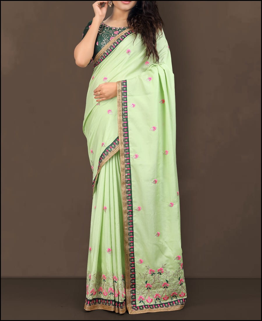Ravishing Pista Color Dola Silk Embroidered Work Saree Blouse