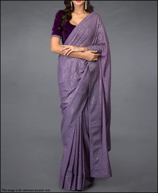 Devastating Lavender Color Georgette Sequence Embroidered Work Saree Blouse