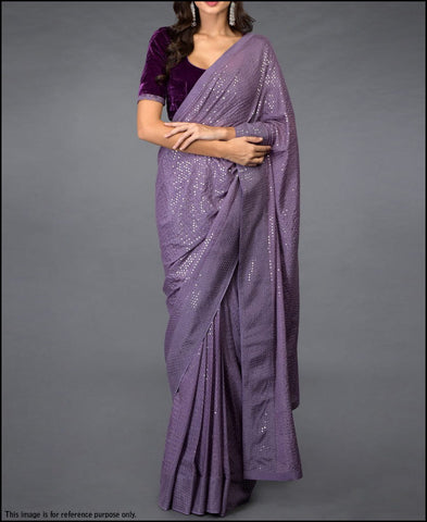 Devastating Lavender Color Georgette Sequence Embroidered Work Saree Blouse