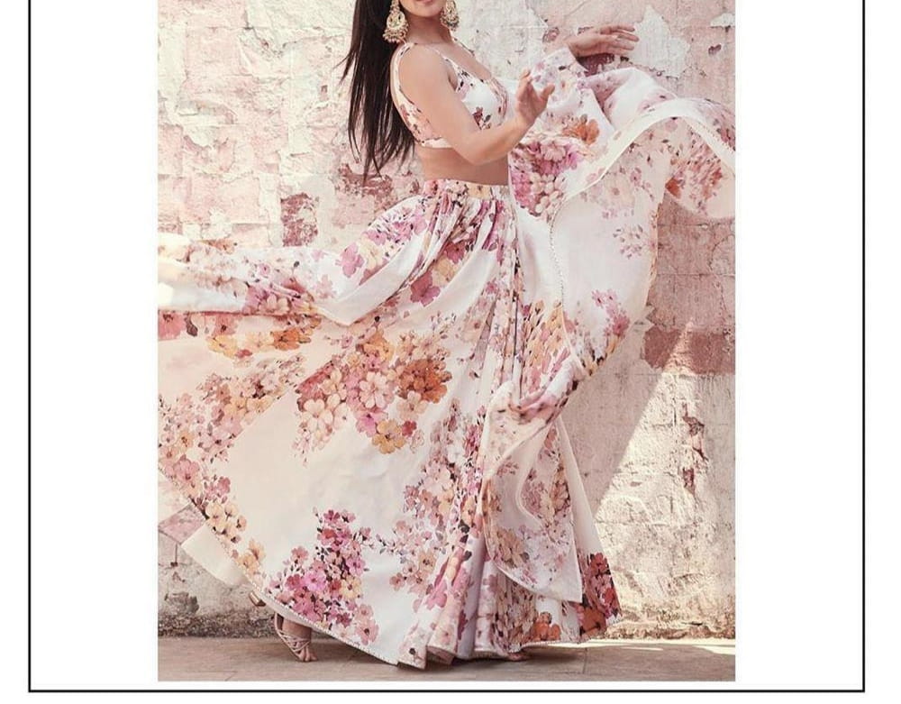Magnificent Off White Georgette Digital Printed Designer Lehenga Choli