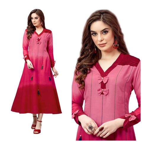 Bewitching Rani Long Rayon Embroidered Hand Work Kurti