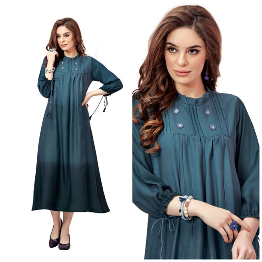 Amazeballs Steel Blue Color Embroidered Work Rayon Long Kurti