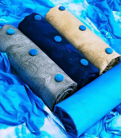 Bootylicious Sky Blue Color 3 Top Cotton Floral Printed Salwar Suit Set